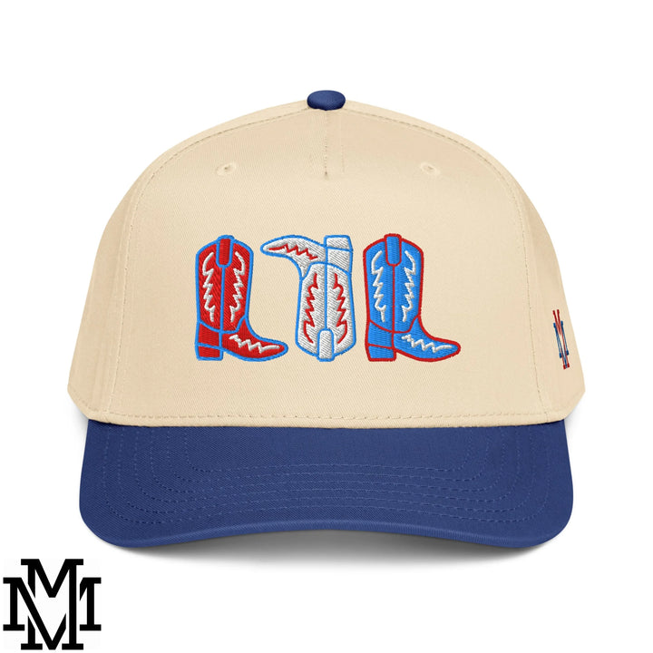 Red, White, and Boot 4th of July Embroidered Baseball Snapback Hat - Royal Natural