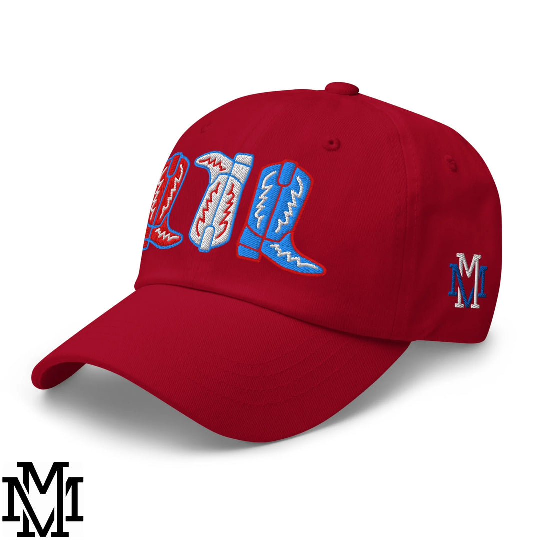 Red, White, and Boot 4th of July Embroidered Unstructured Dad Hat - Cranberry