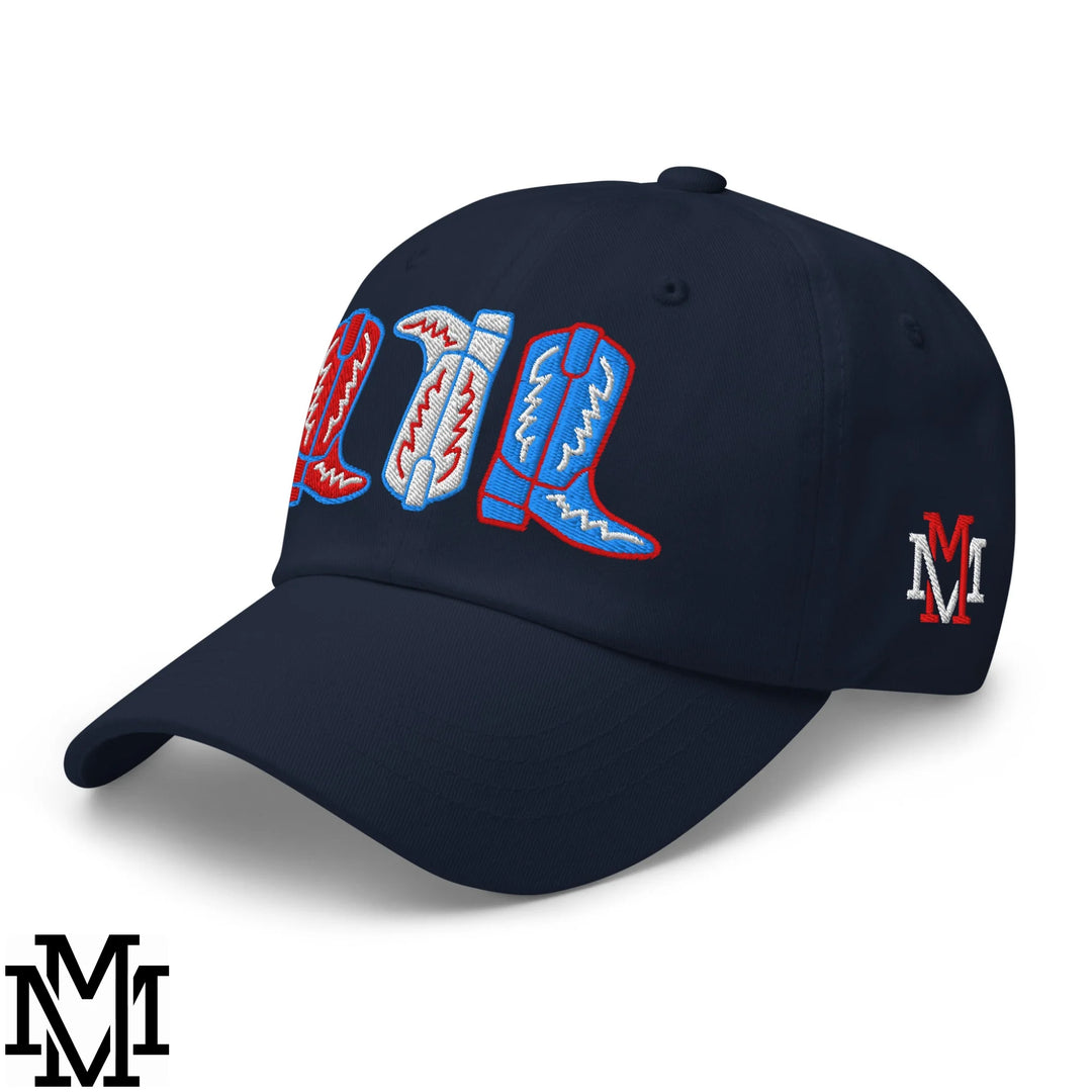 Red, White, and Boot 4th of July Embroidered Unstructured Dad Hat - Navy