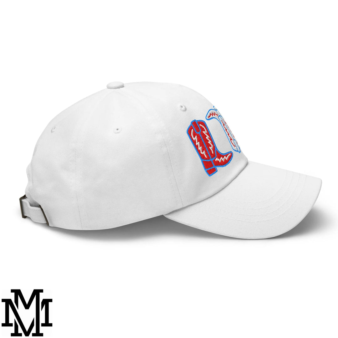 Red, White, and Boot 4th of July Embroidered Unstructured Dad Hat - White
