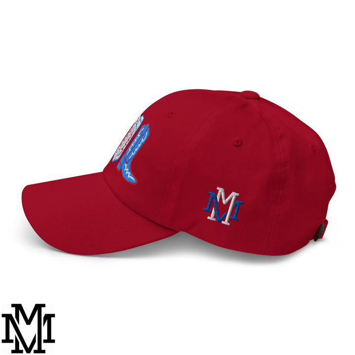 Red, White, and Boot 4th of July Embroidered Unstructured Dad Hat - Cranberry