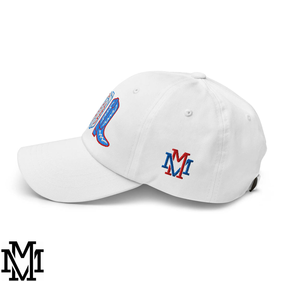 Red, White, and Boot 4th of July Embroidered Unstructured Dad Hat - White