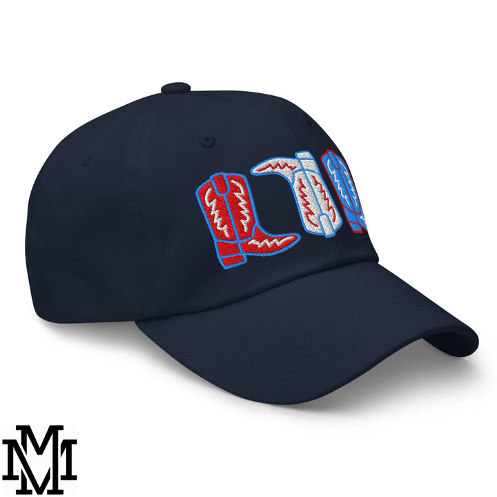 Red, White, and Boot 4th of July Embroidered Unstructured Dad Hat - Navy