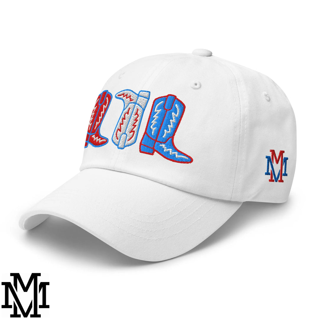 Red, White, and Boot 4th of July Embroidered Unstructured Dad Hat - White