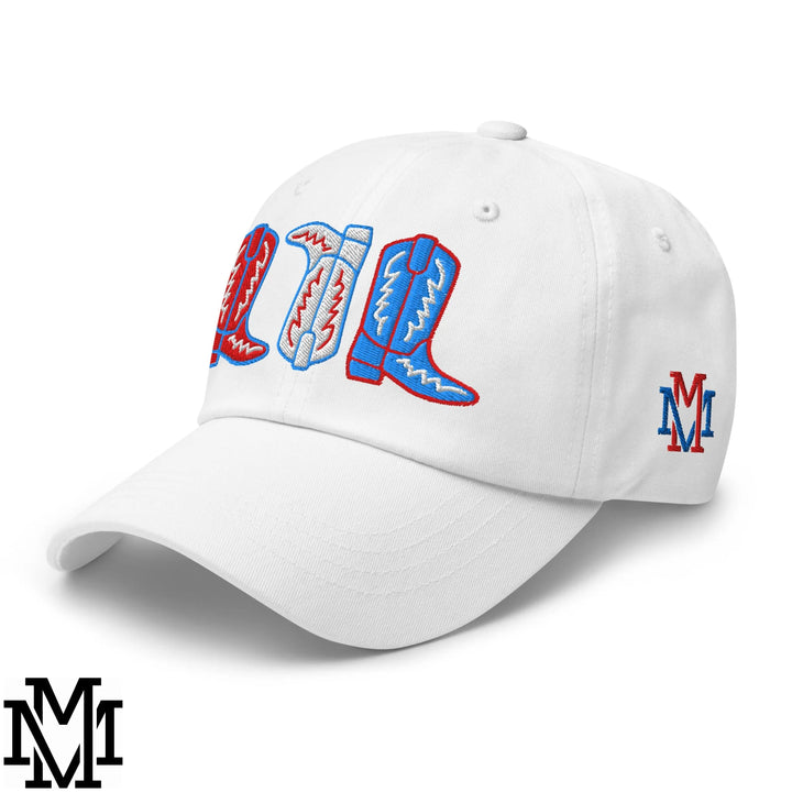 Red, White, and Boot 4th of July Embroidered Unstructured Dad Hat - White