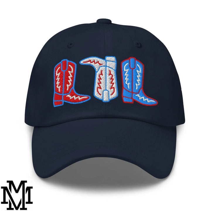 Red, White, and Boot 4th of July Embroidered Unstructured Dad Hat - Navy