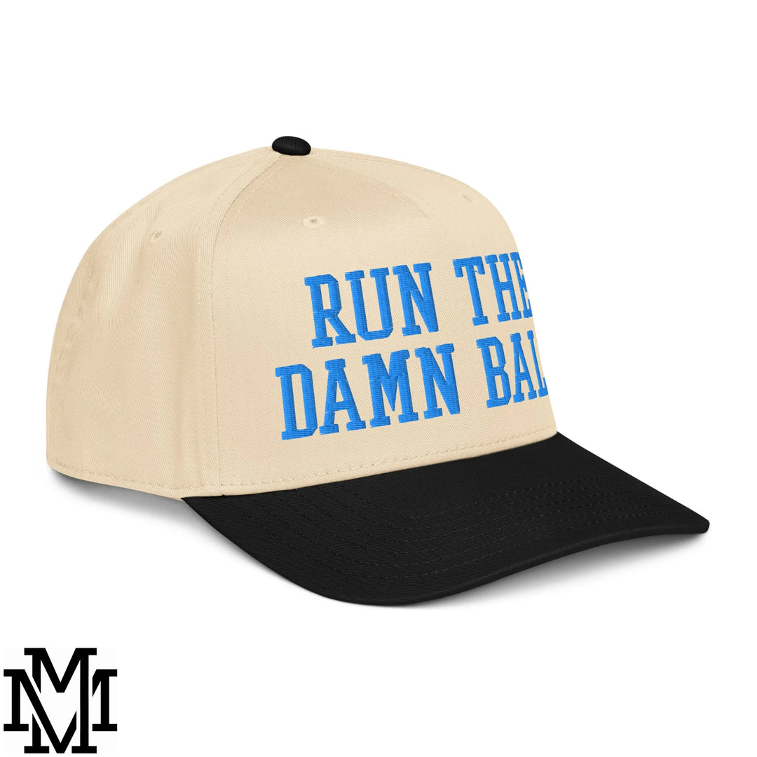 Run The Damn Ball Embroidered Baseball Snapback Hat - Black Natural