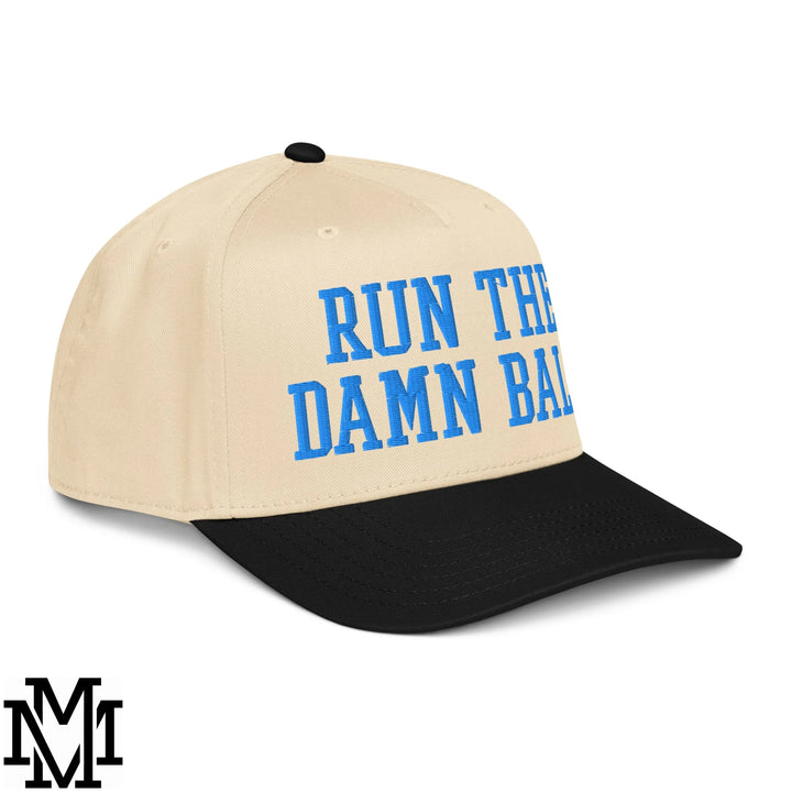 Run The Damn Ball Embroidered Baseball Snapback Hat - Black Natural
