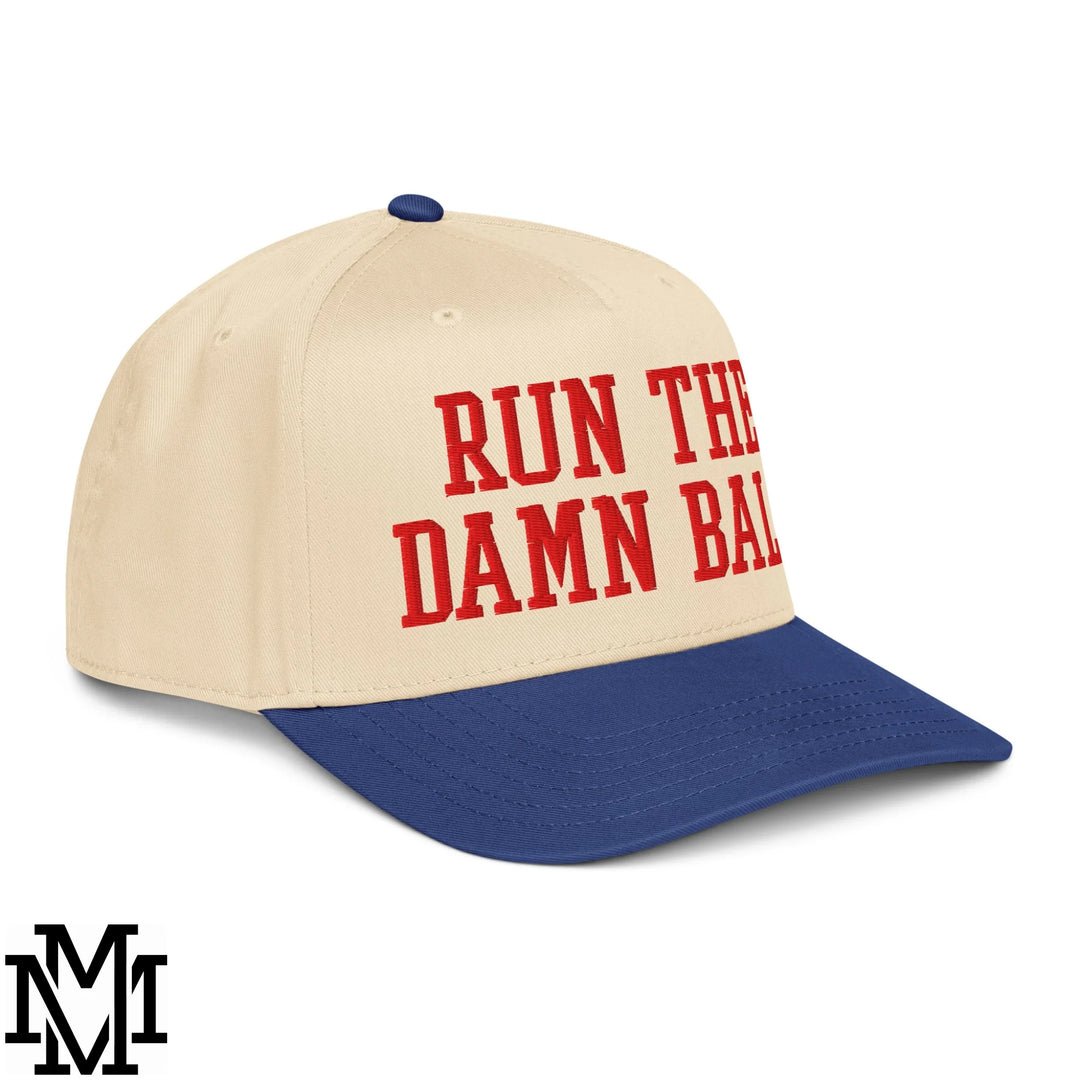 Run The Damn Ball Embroidered Baseball Snapback Hat - Royal Natural