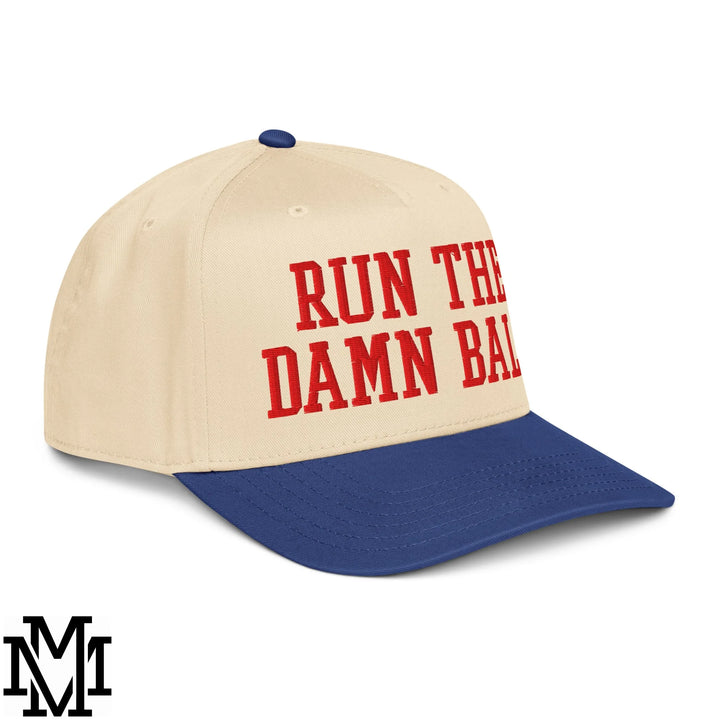 Run The Damn Ball Embroidered Baseball Snapback Hat - Royal Natural