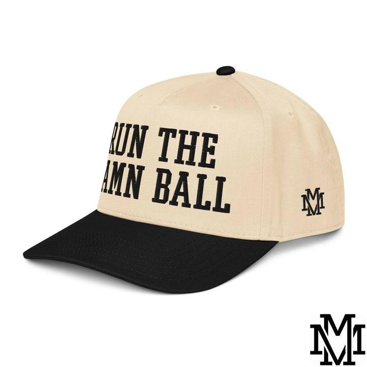 Run The Damn Ball Embroidered Baseball Snapback Hat - Black Natural