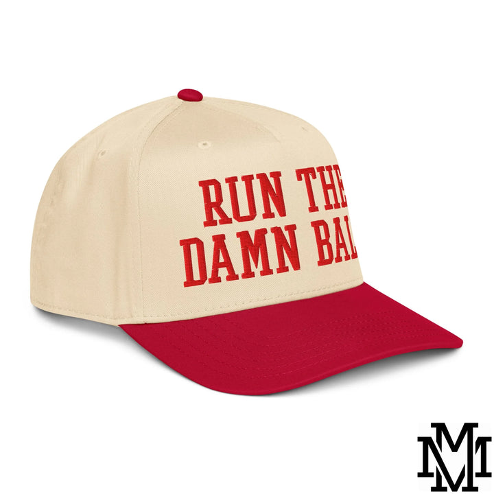 Run The Damn Ball Embroidered Baseball Snapback Hat - Red Natural