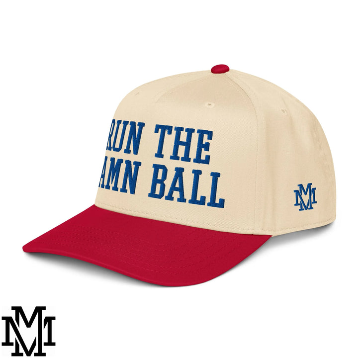 Run The Damn Ball Embroidered Baseball Snapback Hat - Red Natural