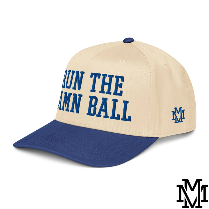Run The Damn Ball Embroidered Baseball Snapback Hat - Royal Natural