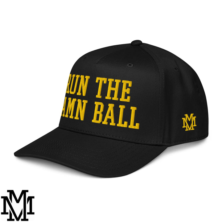 Run The Damn Ball Embroidered Baseball Snapback Hat - Black