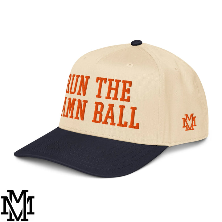 Run The Damn Ball Embroidered Baseball Snapback Hat - Navy Natural