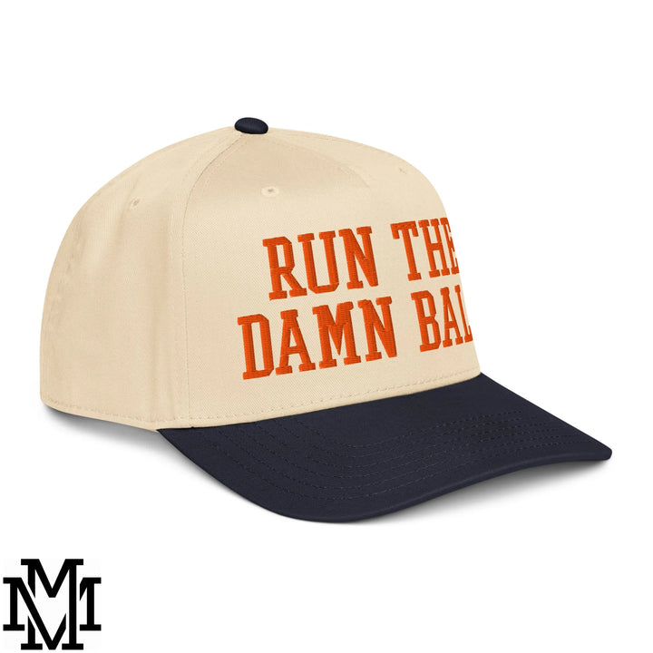 Run The Damn Ball Embroidered Baseball Snapback Hat - Navy Natural