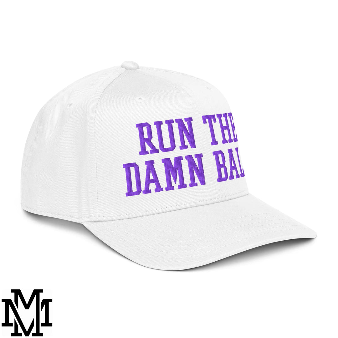 Run The Damn Ball Embroidered Baseball Snapback Hat - White