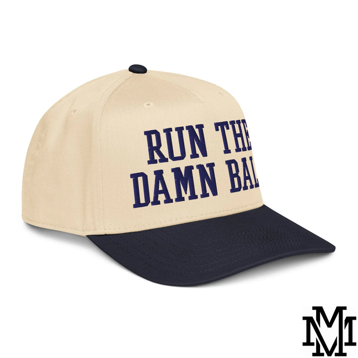 Run The Damn Ball Embroidered Baseball Snapback Hat - Navy Natural