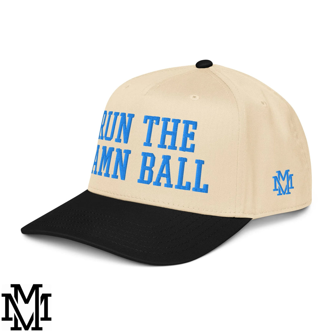 Run The Damn Ball Embroidered Baseball Snapback Hat - Black Natural