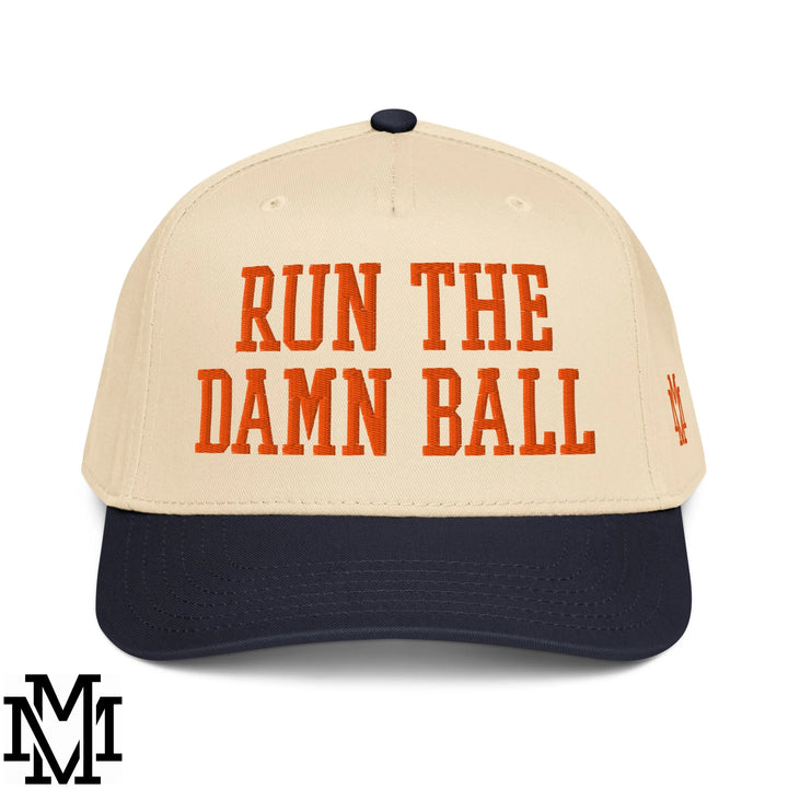 Run The Damn Ball Embroidered Baseball Snapback Hat - Navy Natural