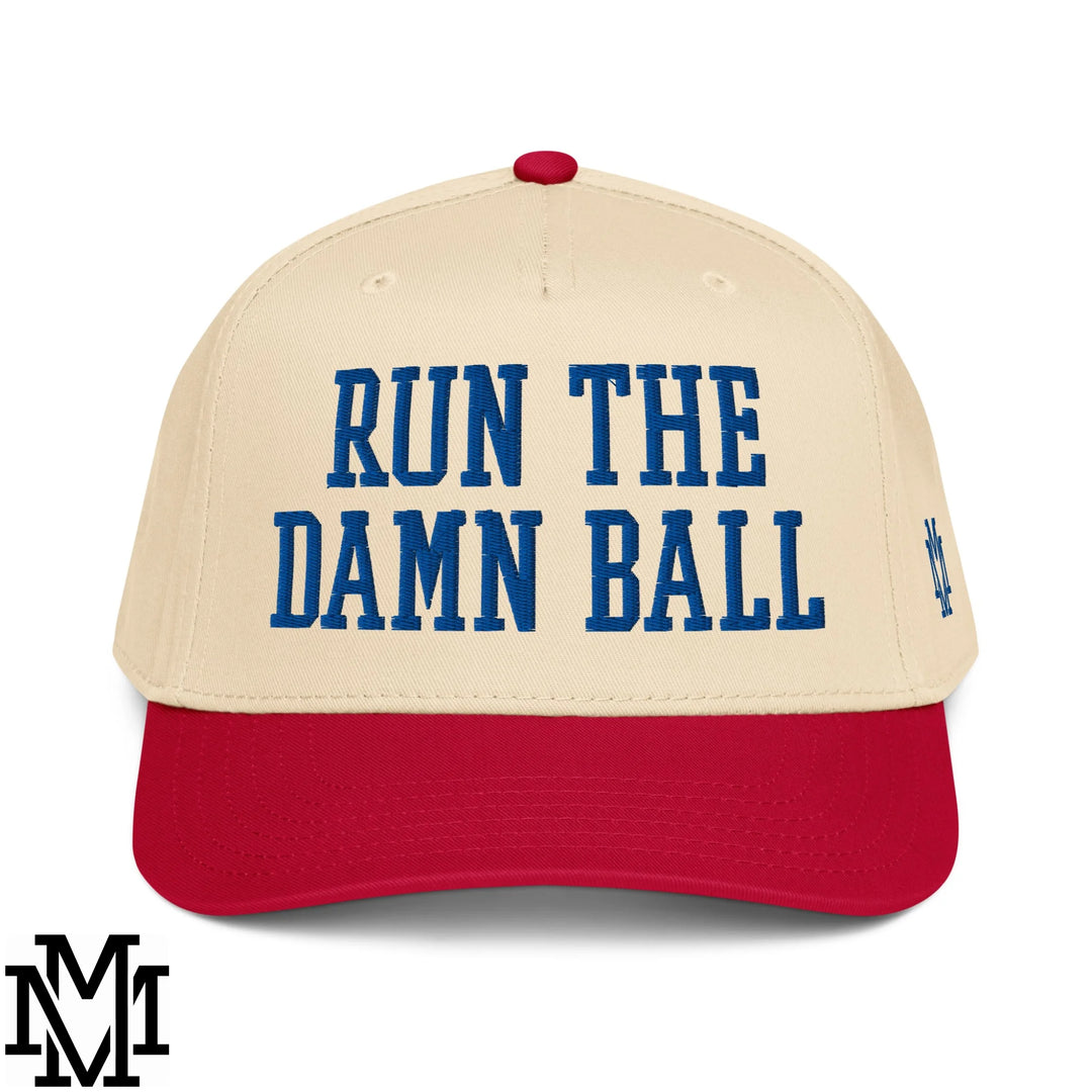 Run The Damn Ball Embroidered Baseball Snapback Hat - Red Natural