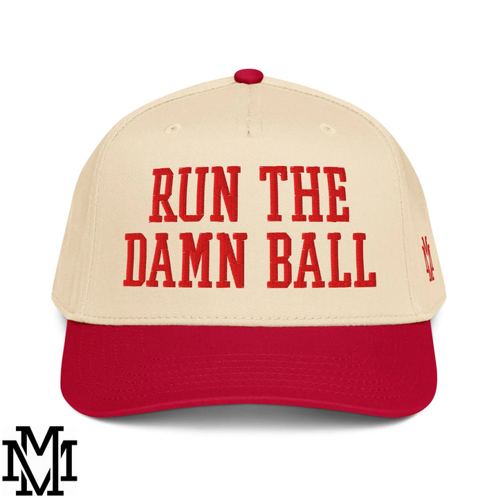 Run The Damn Ball Embroidered Baseball Snapback Hat - Red Natural