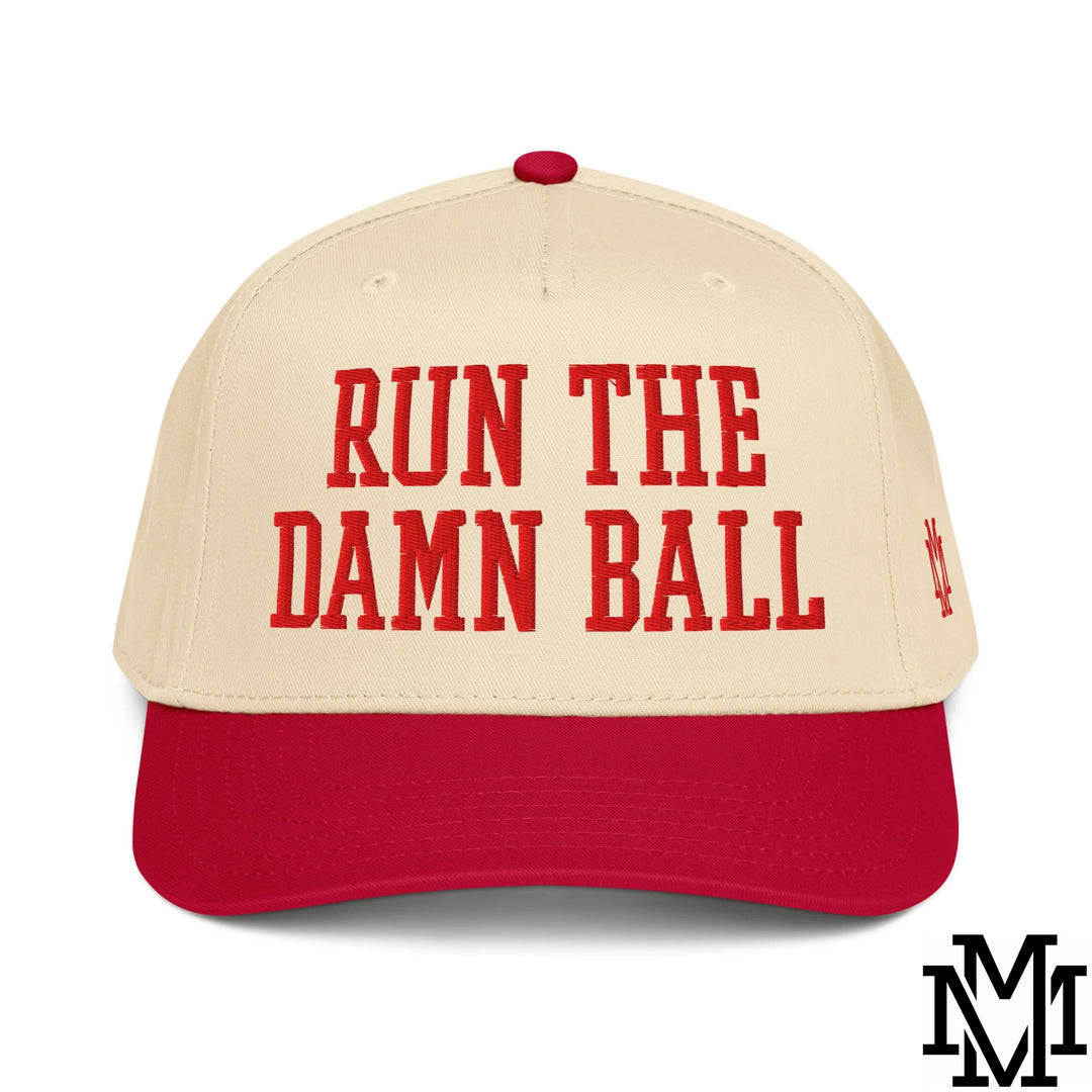 Run The Damn Ball Embroidered Baseball Snapback Hat - Red Natural