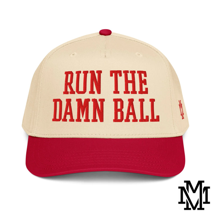 Run The Damn Ball Embroidered Baseball Snapback Hat - Red Natural