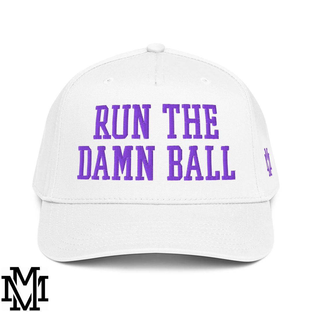 Run The Damn Ball Embroidered Baseball Snapback Hat - White