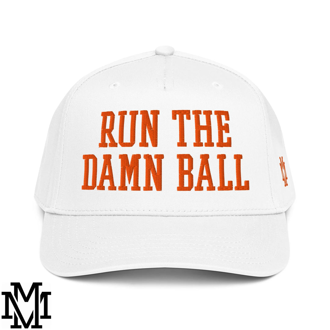 Run The Damn Ball Embroidered Baseball Snapback Hat - White
