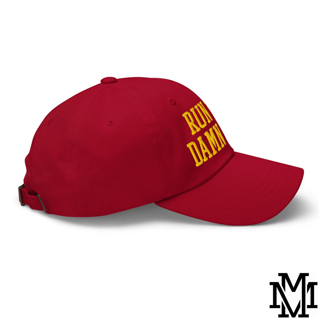 Run The Damn Ball Embroidered Unstructured Dad Hat - Cranberry