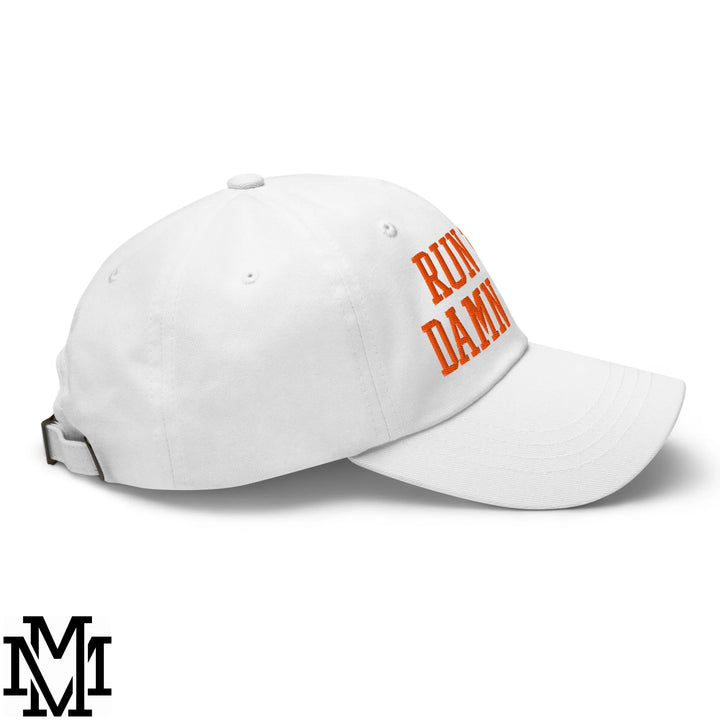 Run The Damn Ball Embroidered Unstructured Dad Hat - White