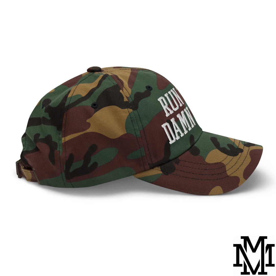Run The Damn Ball Embroidered Unstructured Dad Hat - Green Camo