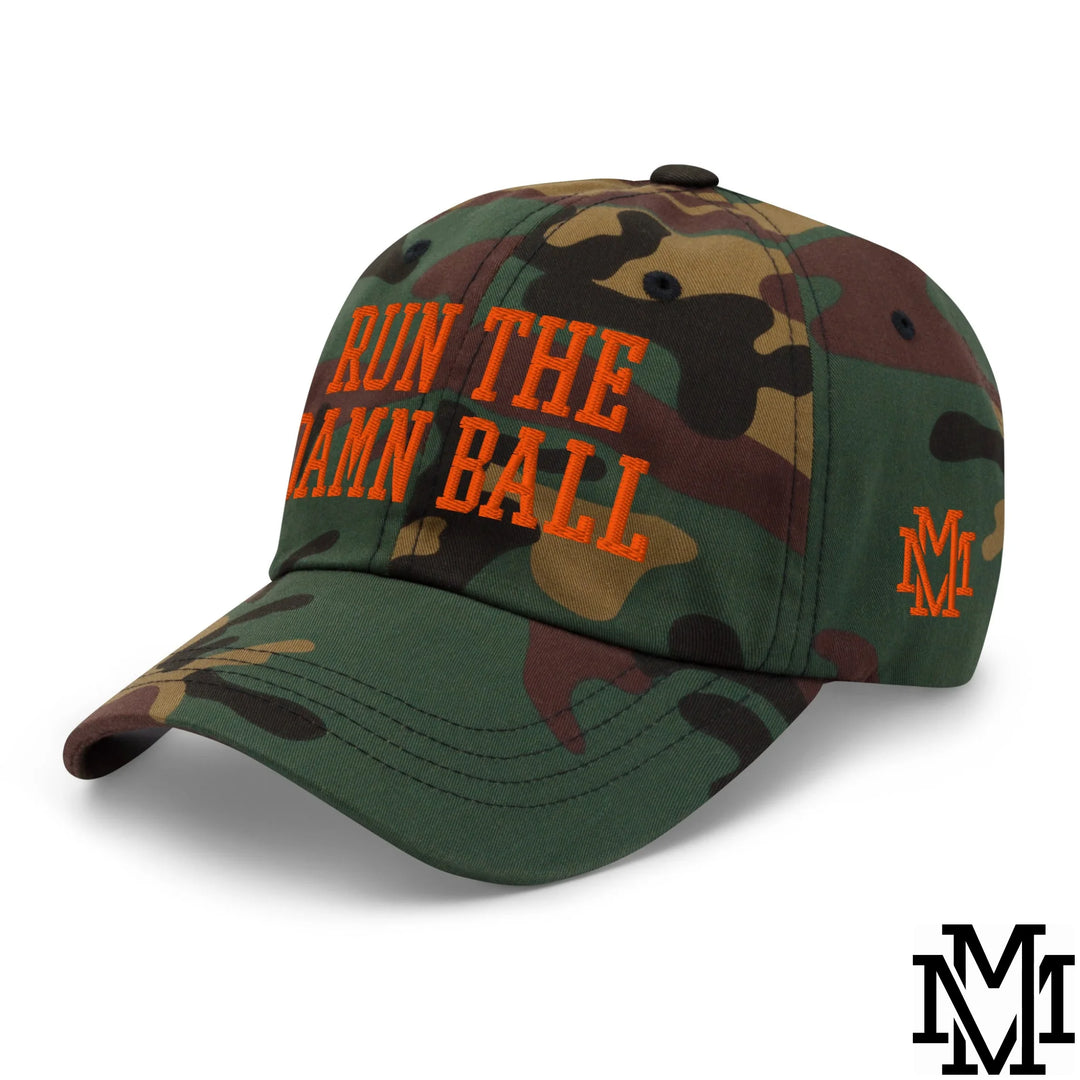 Run The Damn Ball Embroidered Unstructured Dad Hat - Green Camo