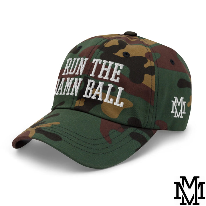 Run The Damn Ball Embroidered Unstructured Dad Hat - Green Camo