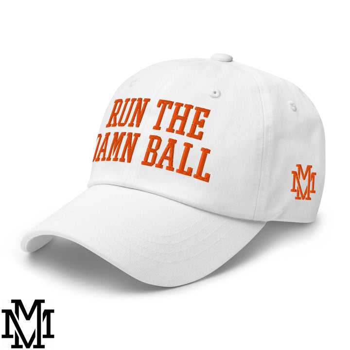 Run The Damn Ball Embroidered Unstructured Dad Hat - White