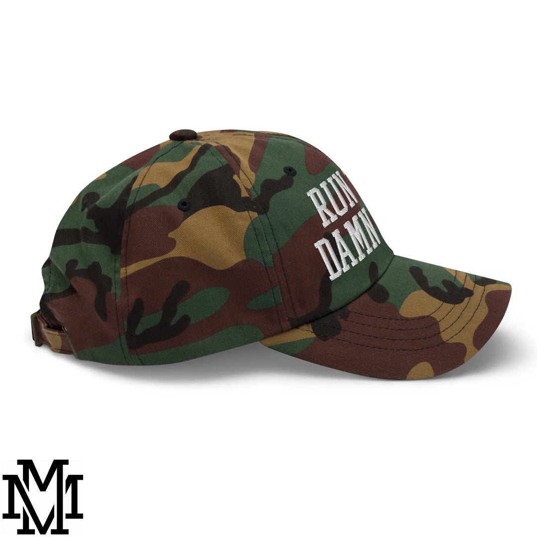 Run The Damn Ball Embroidered Unstructured Dad Hat - Green Camo