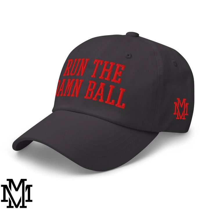Run The Damn Ball Embroidered Unstructured Dad Hat - Dark Grey