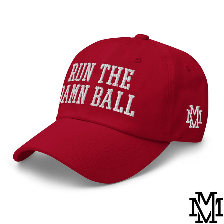 Run The Damn Ball Embroidered Unstructured Dad Hat - Cranberry