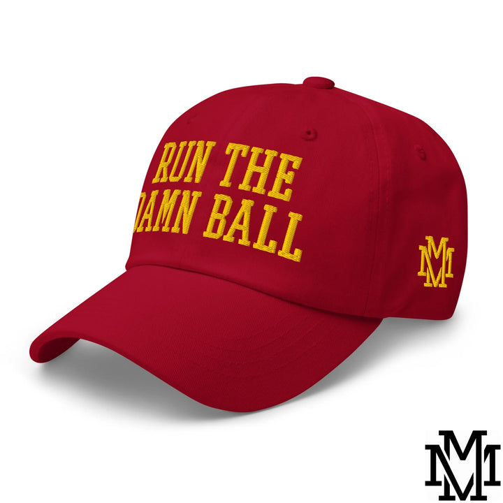 Run The Damn Ball Embroidered Unstructured Dad Hat - Cranberry