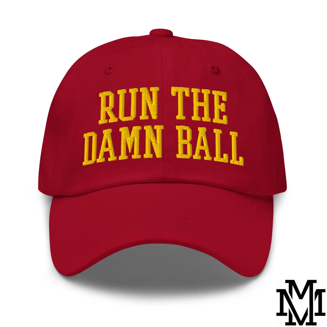 Run The Damn Ball Embroidered Unstructured Dad Hat - Cranberry