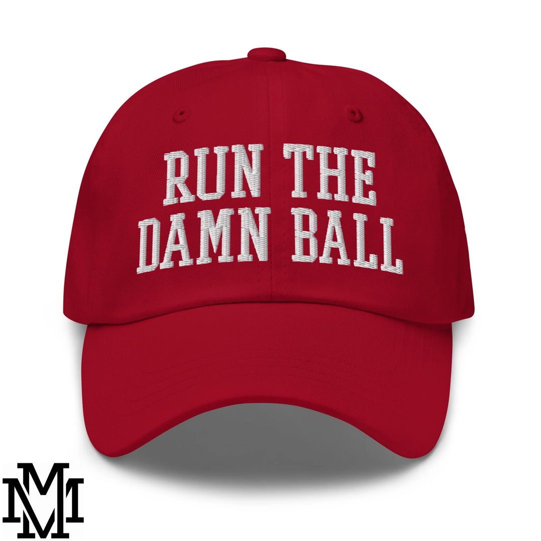 Run The Damn Ball Embroidered Unstructured Dad Hat - Cranberry