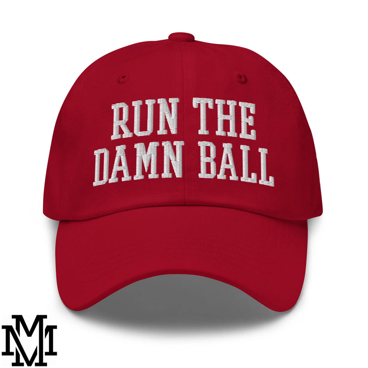 Run The Damn Ball Embroidered Unstructured Dad Hat - Cranberry