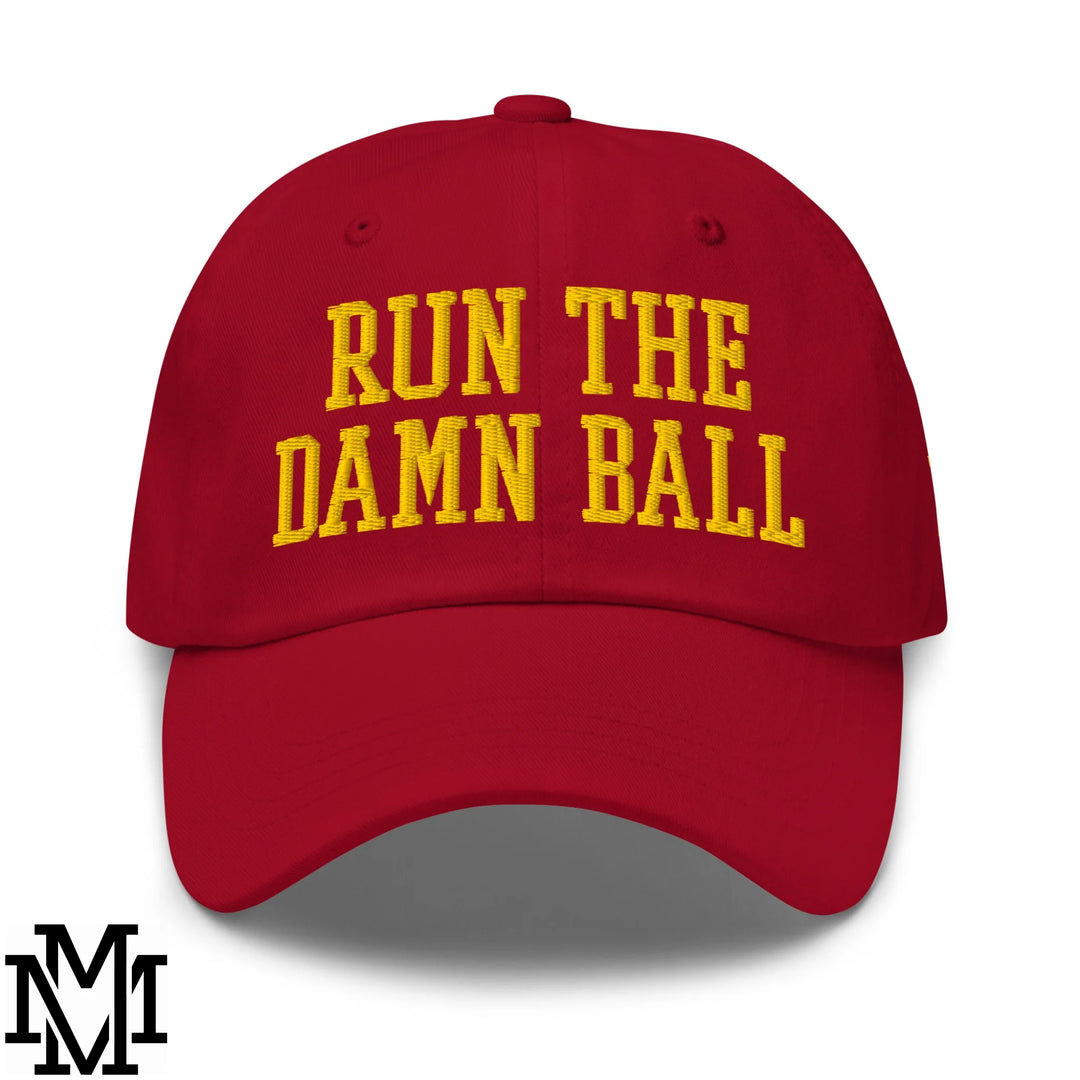 Run The Damn Ball Embroidered Unstructured Dad Hat - Cranberry