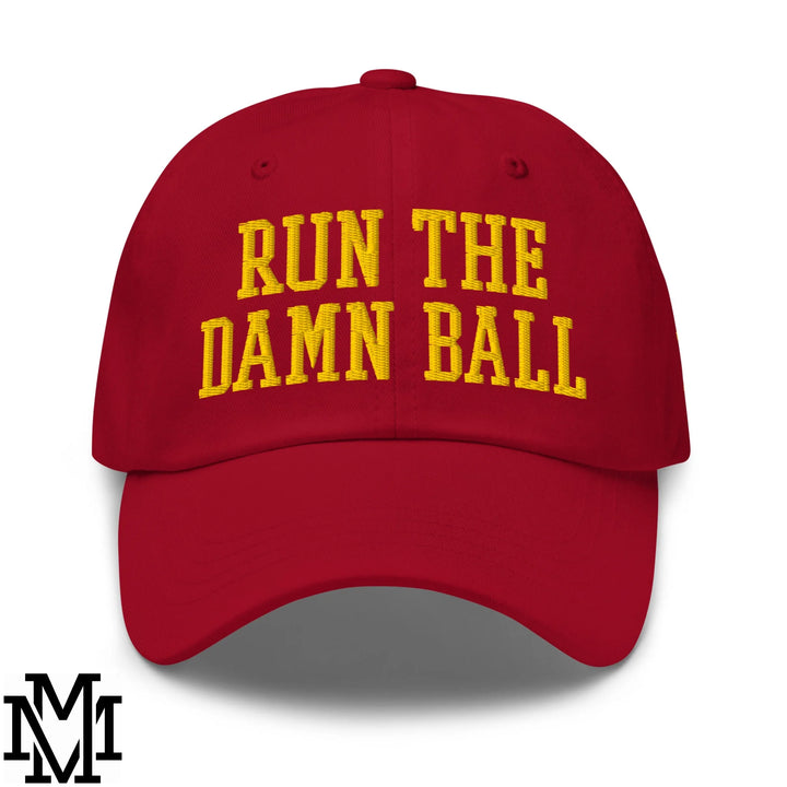 Run The Damn Ball Embroidered Unstructured Dad Hat - Cranberry