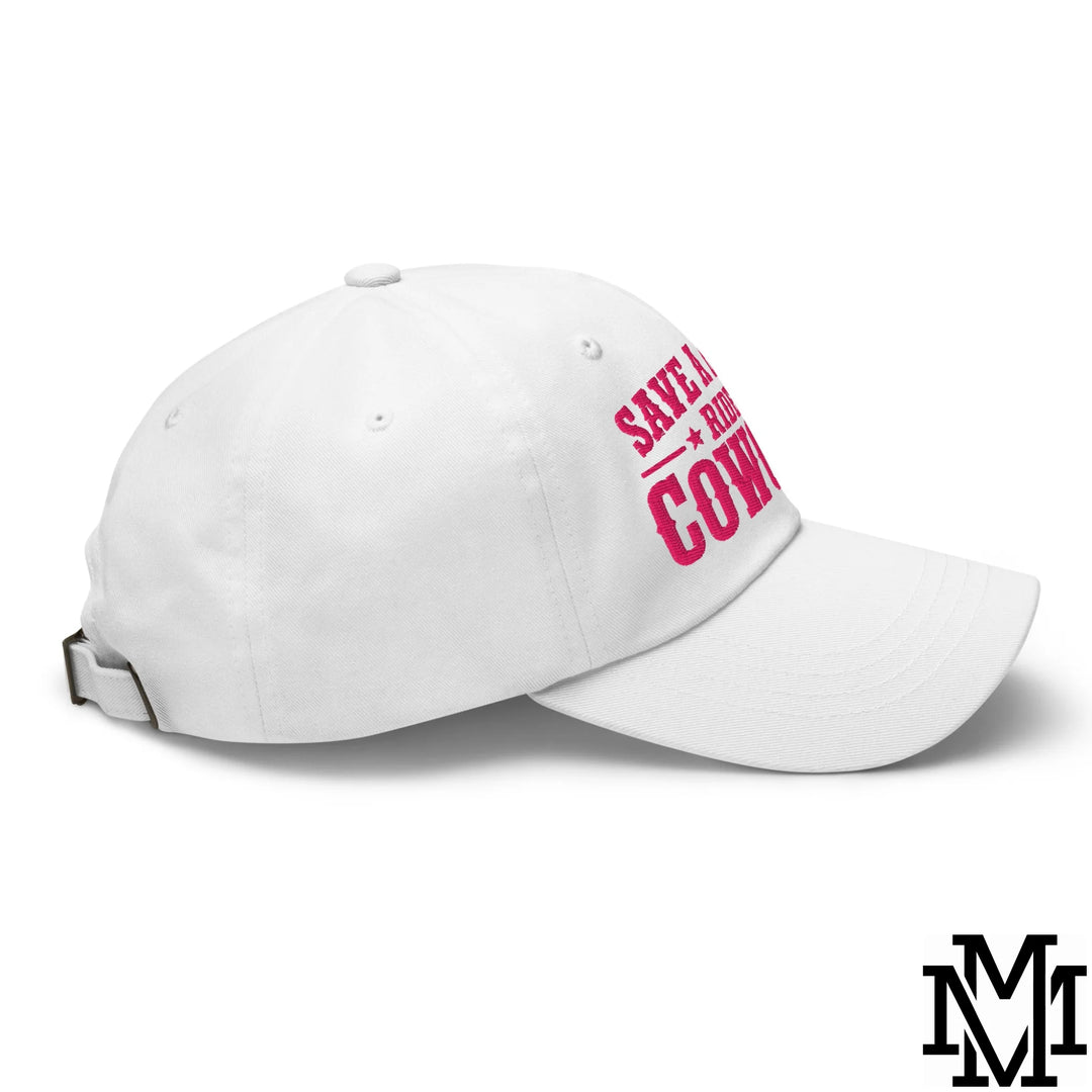Save a Horse Ride a Cowgirl Embroidered Unstructured Dad Hat - White
