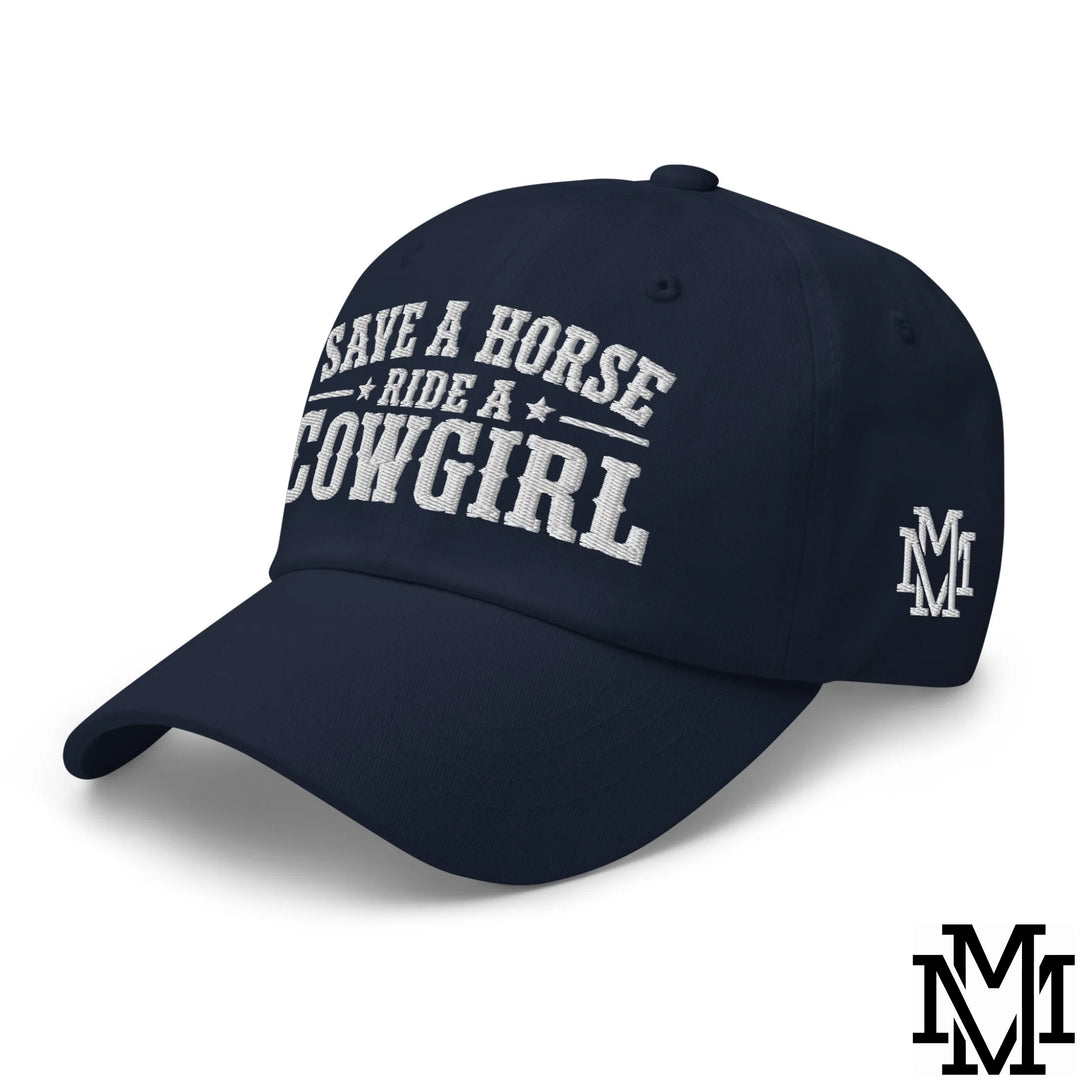 Save a Horse Ride a Cowgirl Embroidered Unstructured Dad Hat - Navy