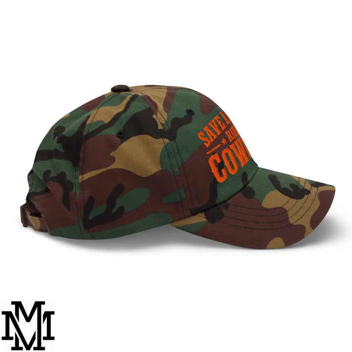 Save a Horse Ride a Cowgirl Embroidered Unstructured Dad Hat - Green Camo