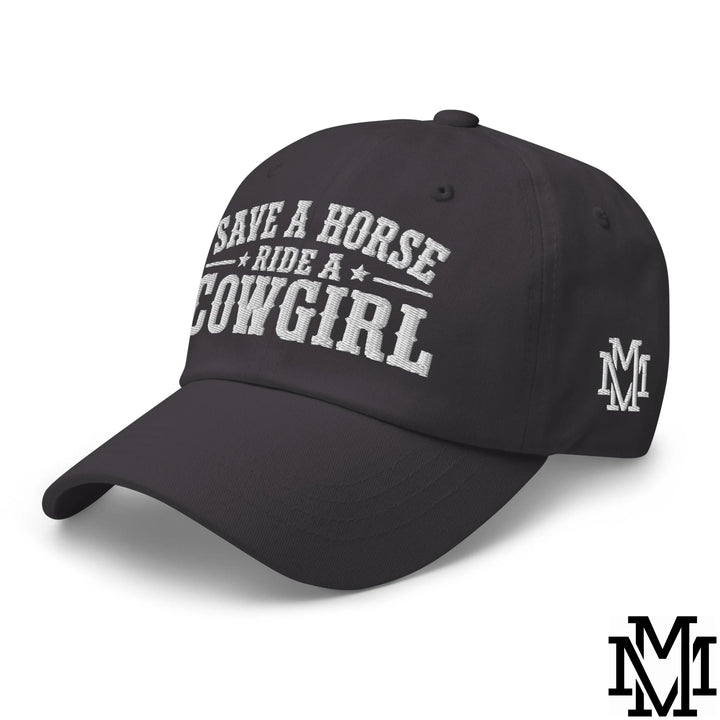 Save a Horse Ride a Cowgirl Embroidered Unstructured Dad Hat - Dark Grey